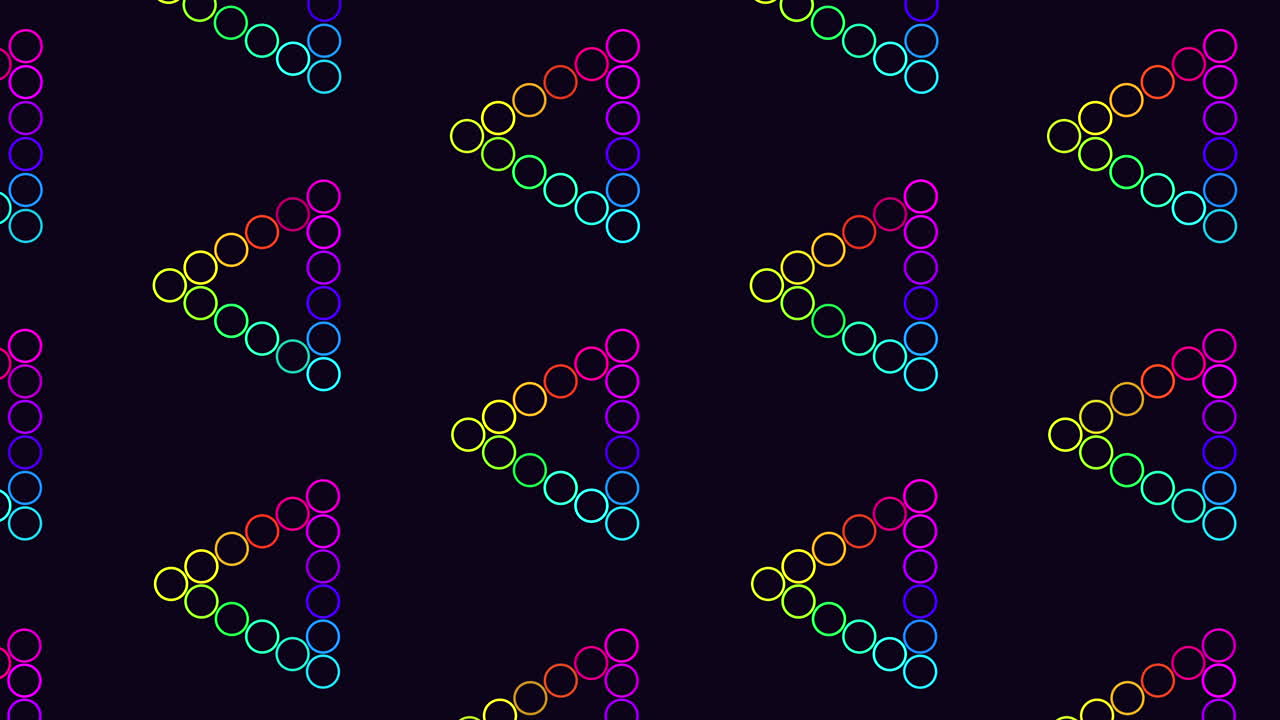 patrón de triángulos futuristas con anillos de neón del arco iris