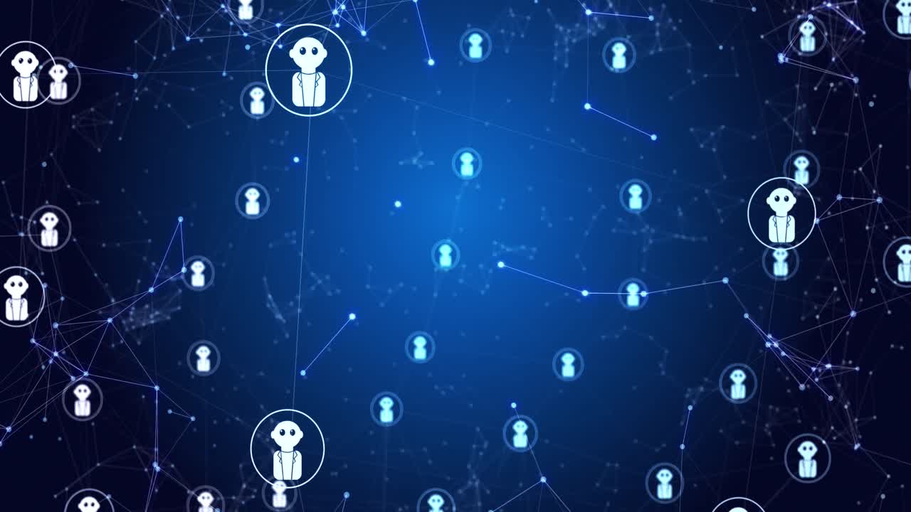 Animation of ai data processing over connections with ai icons