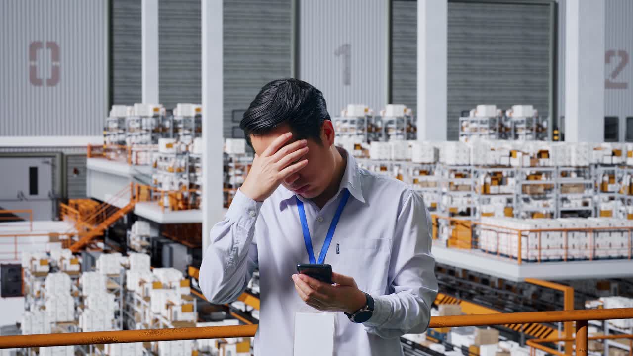 창고 직원이 재고를 확인하고 있습니다.