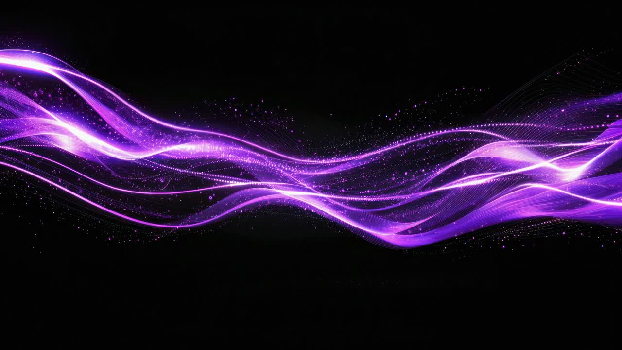 Abstract video art with flowing purple light trails on a black background