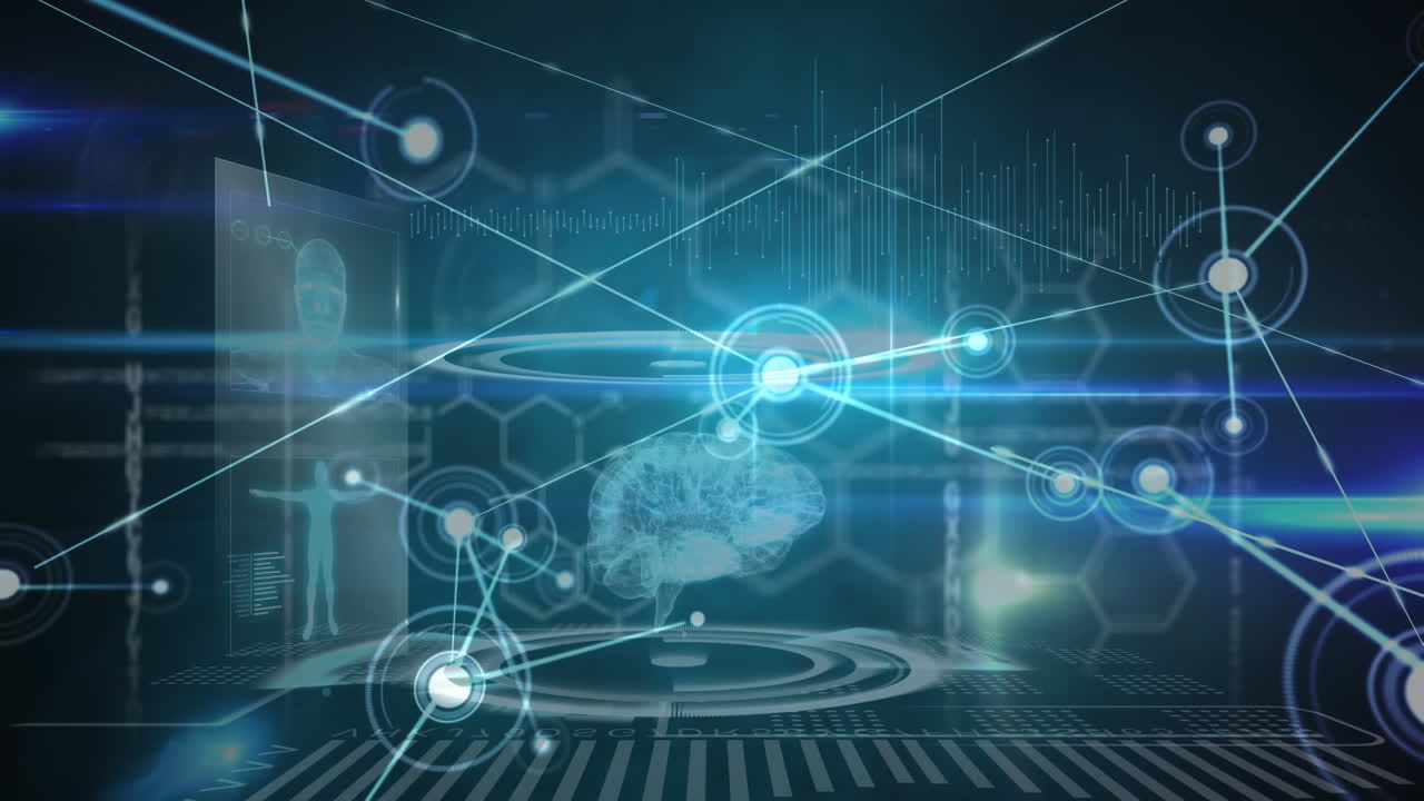 블랙 배경에 연결 네트워크와 데이터 처리의 애니메이션