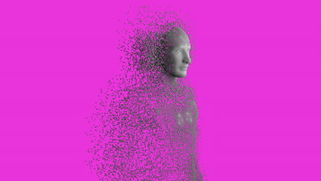 Animation-of-dots-forming-human-representation-against-pink-background