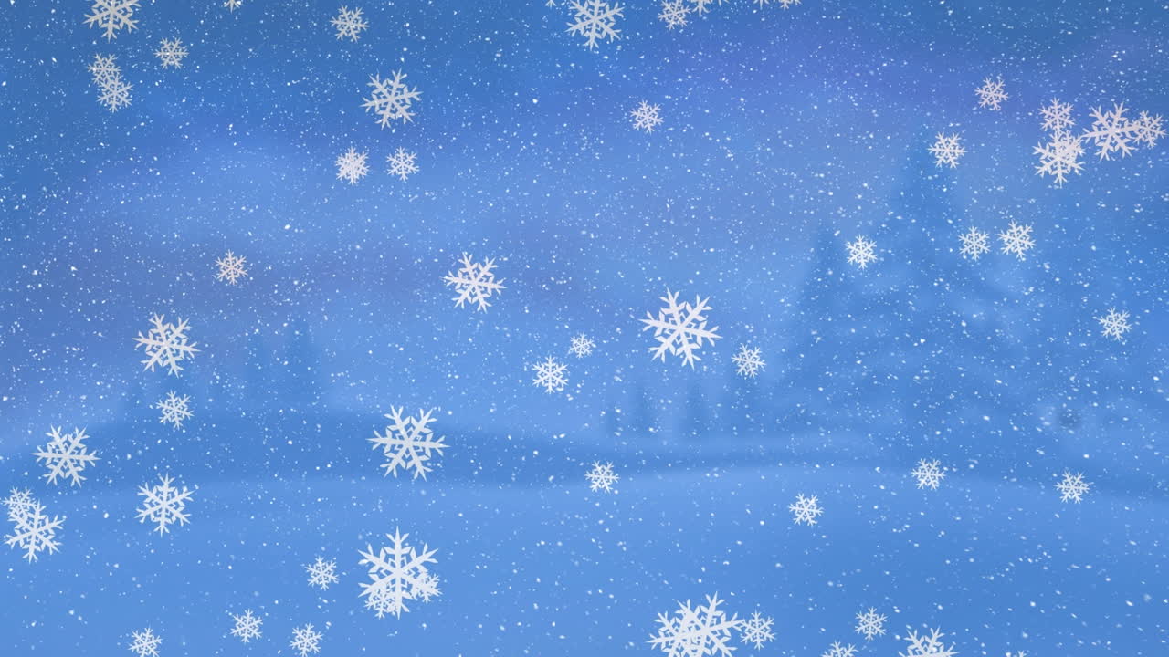 겨울 소나무 위에 내리는 눈의 애니메이션 풍경 배경
