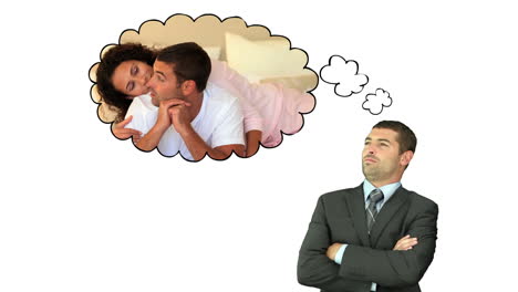 hombre de negocios pensando en momentos con su esposa