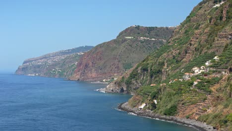 aerial drone shot of ponta do sol, madeira island, portugal