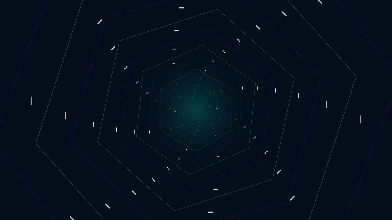 Abstract Digital Tunnel with Glowing Hexagonal Lines