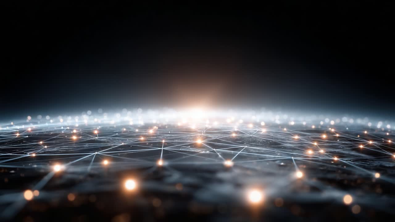 A Stunning Visualization of a Digital Network Describing the Interconnectedness of Data, Technology, and Global Communications Set Against a Beautiful Dawn Horizon