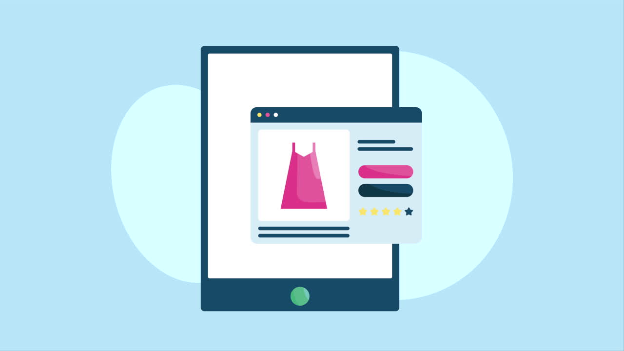 전자 상거래 기술 애니메이션을 가진 태블릿