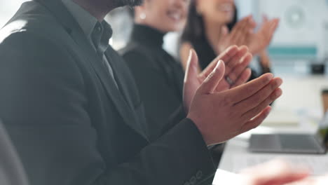gente de negocios, manos y aplausos en la reunión