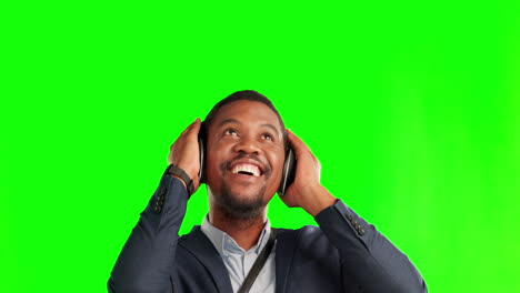 Music,-happy-and-business-with-black-man-on-green