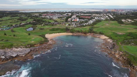 aerial view of little bay beach and the eastern suburbs in sydney, new south wales, australia - drone shot