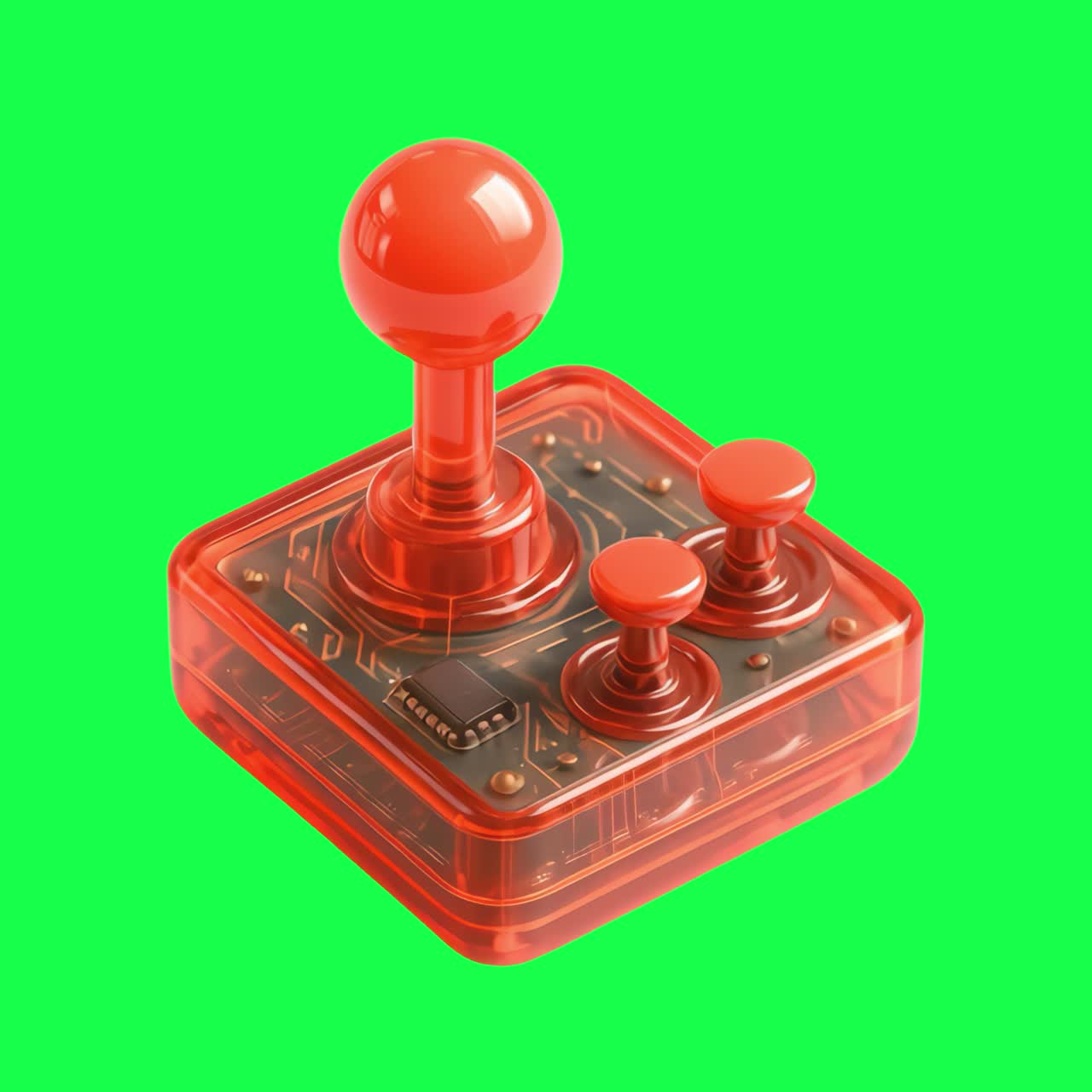 Retro gaming joystick vibrant animation, transparent 4K video, green screen