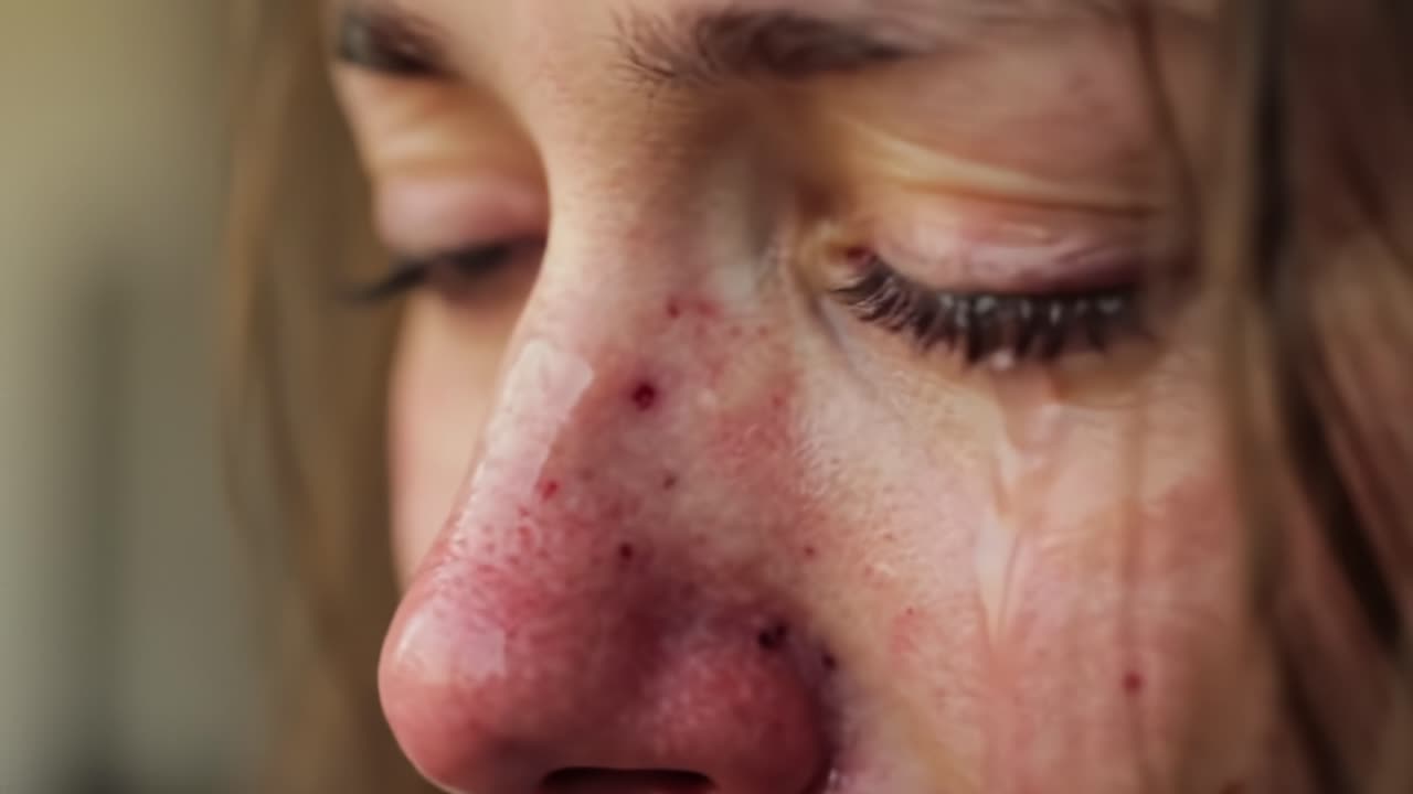 An Intimate Expression of Emotion: Capturing the Depth of Tears and Feelings in a Close-up Portrait of a Person Experiencing Heartfelt Sadness