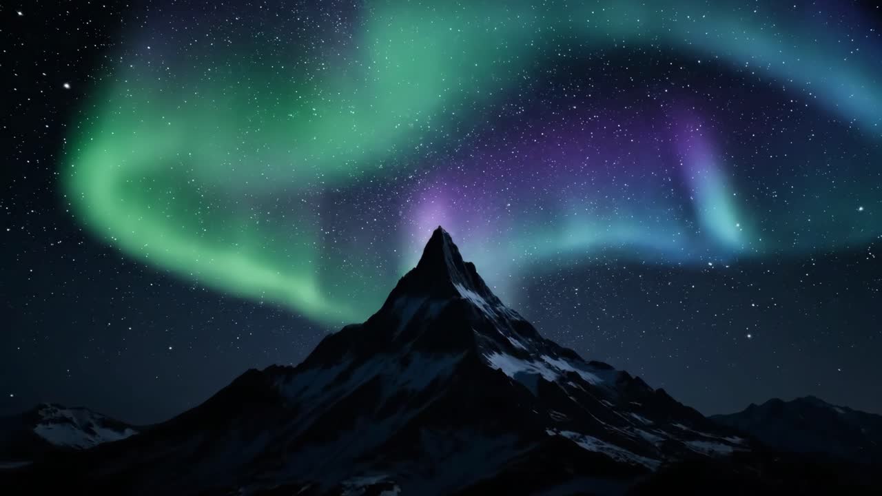 Aurora boreal sobre una montaña