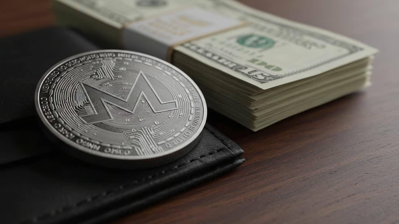Exploring the Intersection of Traditional Currency and Cryptocurrency: A Close-Up of Cash and a Digital Coin Representing Modern Financial Evolution
