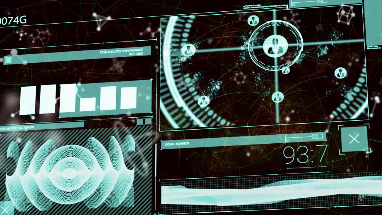 Animation of data processing with icons over molecules