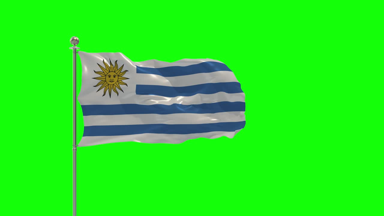 uruguay ilustración en 3d de la bandera ondeando en un poste con llave de croma