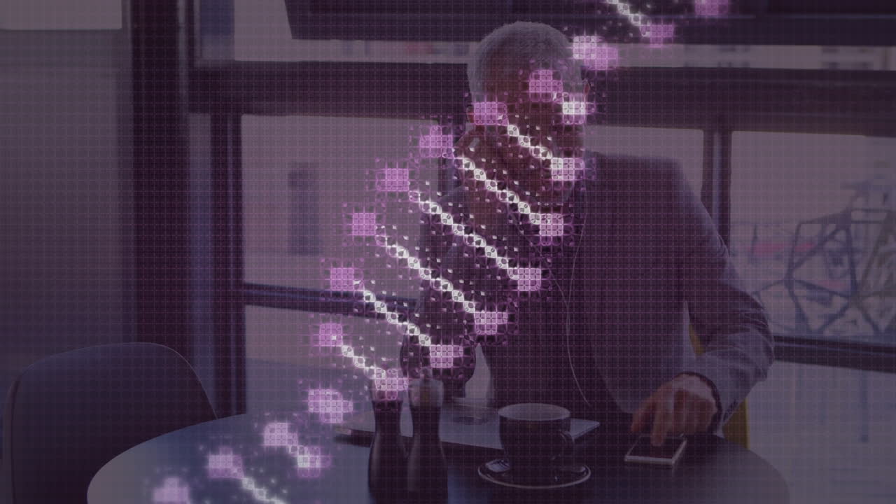 animación de la cadena de adn sobre el hombre de negocios en la oficina
