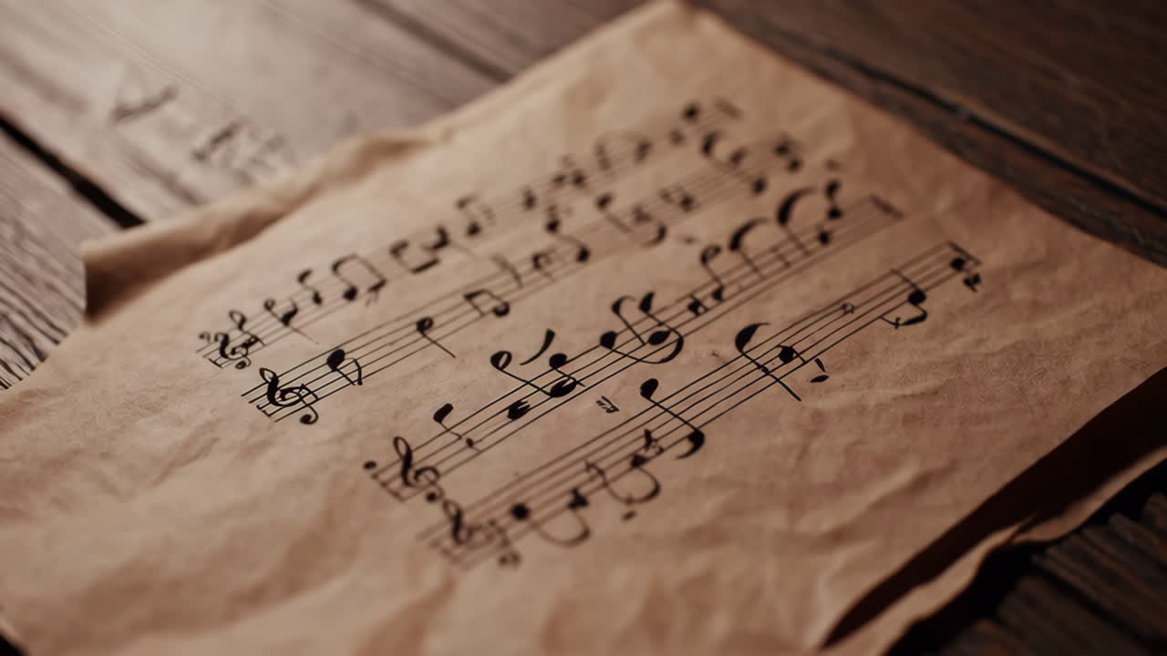 Vintage Sheet Music on a Wooden Table