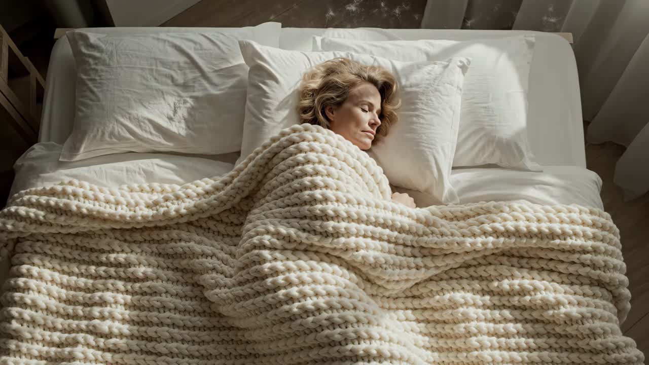Woman sleeping peacefully in bed under a cozy blanket