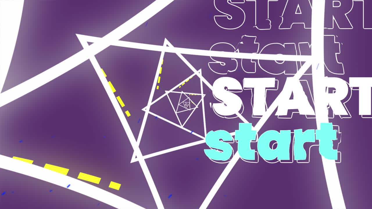 Animation of start text over triangles on purple background