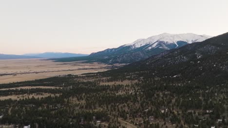 drone over pine trees and alpine climate approaching mount princeton in the rocky mountains in colorado