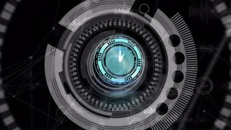 animación del reloj y el procesamiento de datos sobre un fondo oscuro