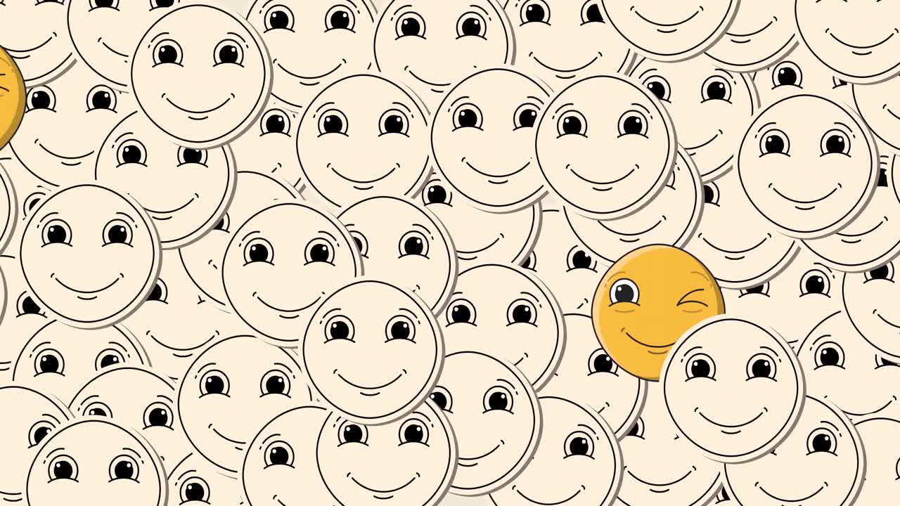 노란색 배경 위에 움직이는 이모티콘의 애니메이션