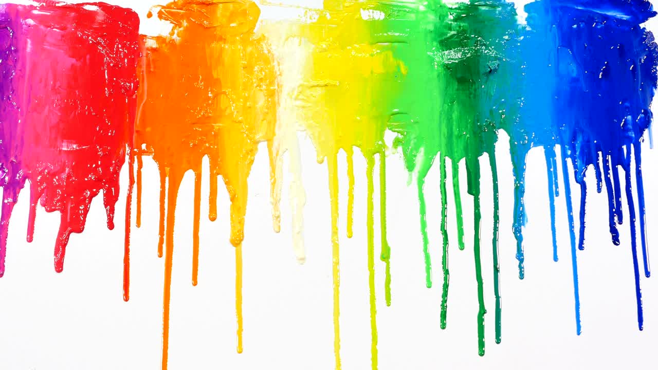 무지개 색의 페인트가 흘러내립니다.