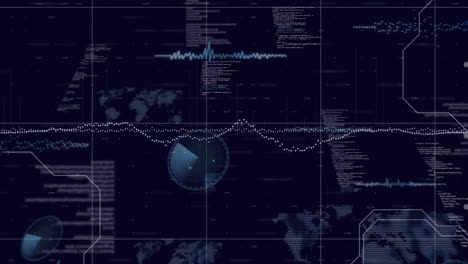 data visualization and analysis animation over world map and radar graphics