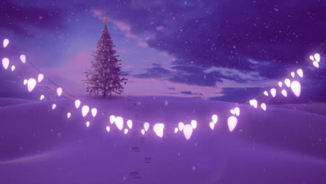 Animation-of-strings-of-glowing-christmas-fairy-lights-and-christmas-tree