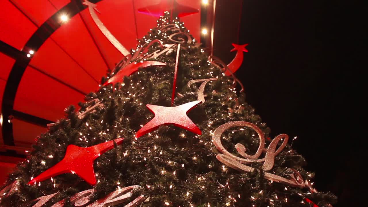 Rack Focus on Decorated Christmas Tree with Sparkling Lights
