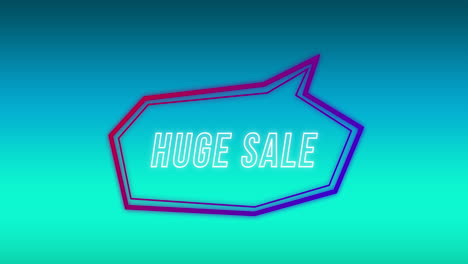 huge sale graphic in purple speech bubble on blue background