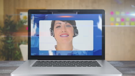 animation of a screen showing a caucasian woman wearing phone headset a. coronavirus  spreading