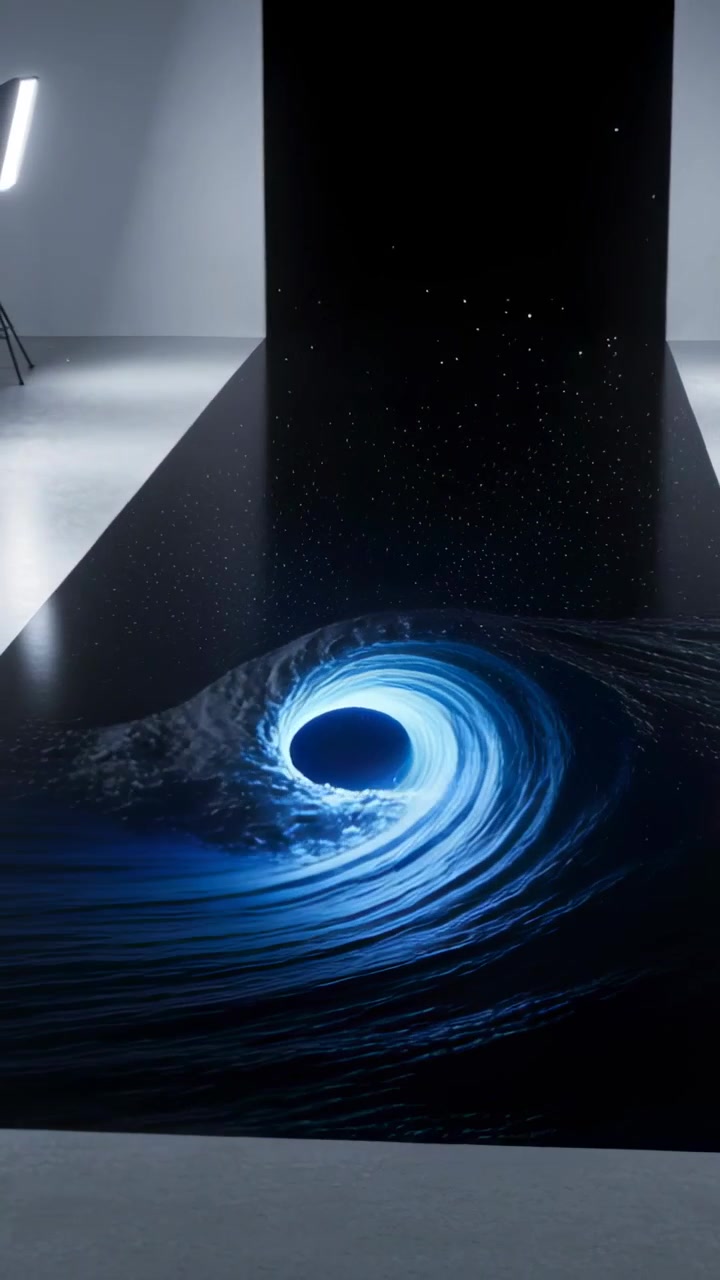 Vertical video: Arising vortex turning and erupting sparks casting dust on studio platform as demo