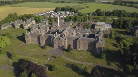 Aerial-view-of-Sunnyside-abandoned-hospital,-Montrose,-Angus,-Scotland