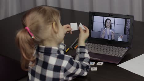 Children-distance-education-on-laptop.-Online-lesson-at-home-with-woman-teacher