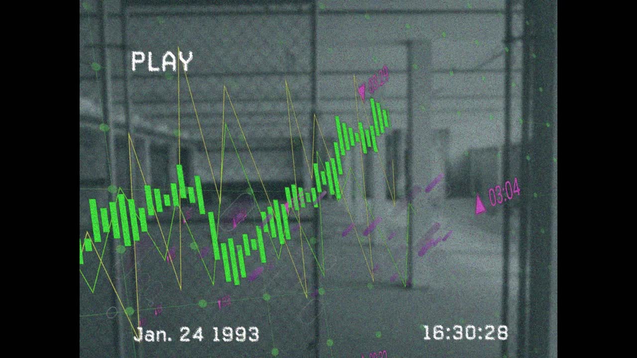 건물 내부의 보라색 선과 데이터 처리의 간섭의 애니메이션