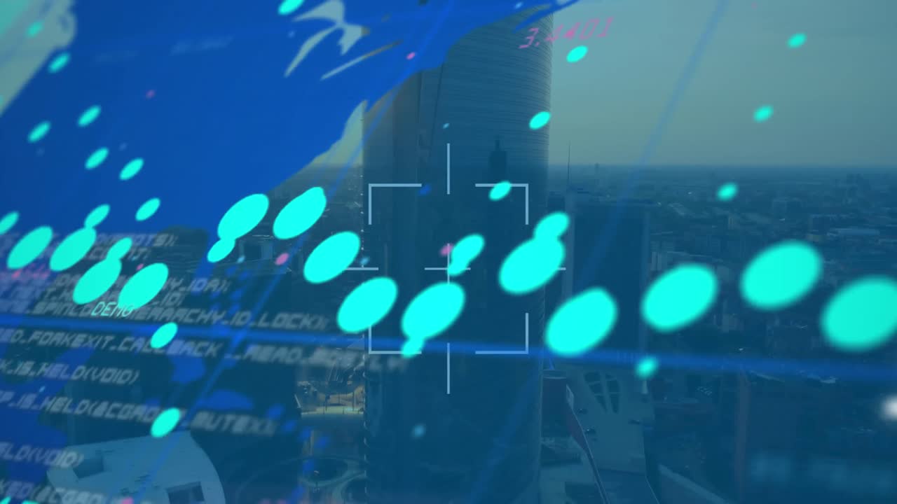 도시 풍경의 공중 전망에 대한 데이터 처리에 대한 범위의 애니메이션