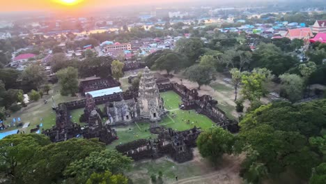 4k aerial drone footage of a khmer temple during the phimai festival