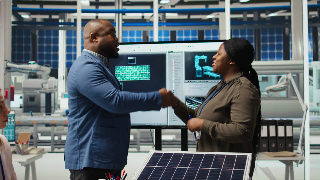 Photovoltaics Factory Manager Meeting With Investor, Talking