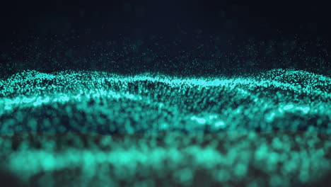 animation of snow falling over green glowing mesh on black background