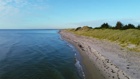 Vogelperspektive,-Die-über-Den-Skagen-strand-Ohne-Menschen-Und-Grasbewachsene-Dünenlandschaft-In-Dänemark-Fliegt