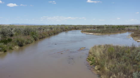 rio grande river in beautiful new mexico landscape - aerial