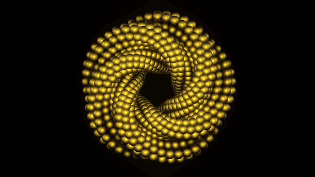 4K 3D animation. Beautiful abstract twisted torus made of wood balls rotates