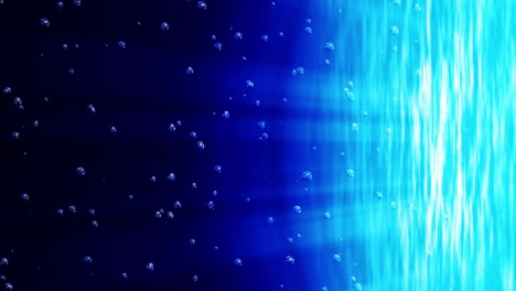 bubbles underwater rising to water surface. blue ocean illuminated the bright rays. water bubbles in the sea. loop animation.