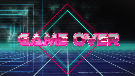 animación del juego sobre el banner de texto contra formas cuadradas en un patrón sin costuras sobre la red de cuadrícula.