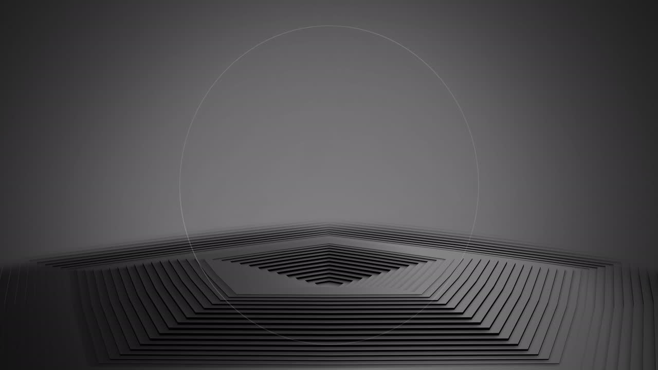 회색 배경으로 움직이는 회색 육각형 표면 위에 박동하는 원의 애니메이션