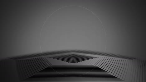 animación de un círculo pulsante sobre una superficie hexagonal gris en movimiento con fondo gris