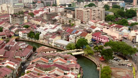 drone aerial footage in malacca old town, malaysia